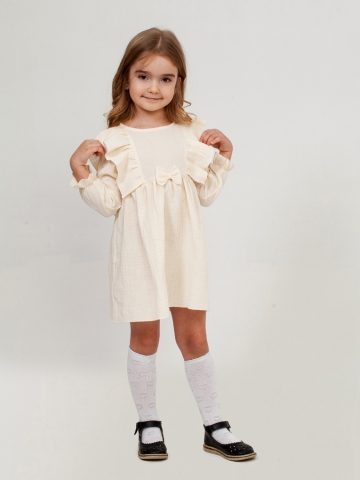Купить 321-СЛ. Платье из муслина детское, хлопок 100% сливочный, р. 98,104,110,116 в Шадринске